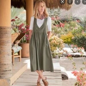 The Shanty Corporation Midi Dress Olive Green Cotton Flax Cottage